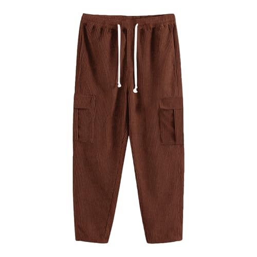 Men's Corduroy Cargo Sweatpants Casual Drawstring Waist Athletic Pants Fall Trendy Warm Workout Trousers