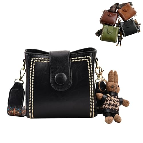 Bootara Bucket Bag, Women's Vintage Bunny Charm Bucket Bag with Adjustable Wider Shoulder Strap Crossbody