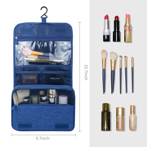 Image of Lcsmaokin Large Capacity Toiletry Bag Travel Bag with Hanging Hook for Men and Women Waterproof Travel Cosmetic Bag Bathroom Storage Bag for Brushes Set, Full-Sized Shampoo, Toiletries, (Navy Blue)