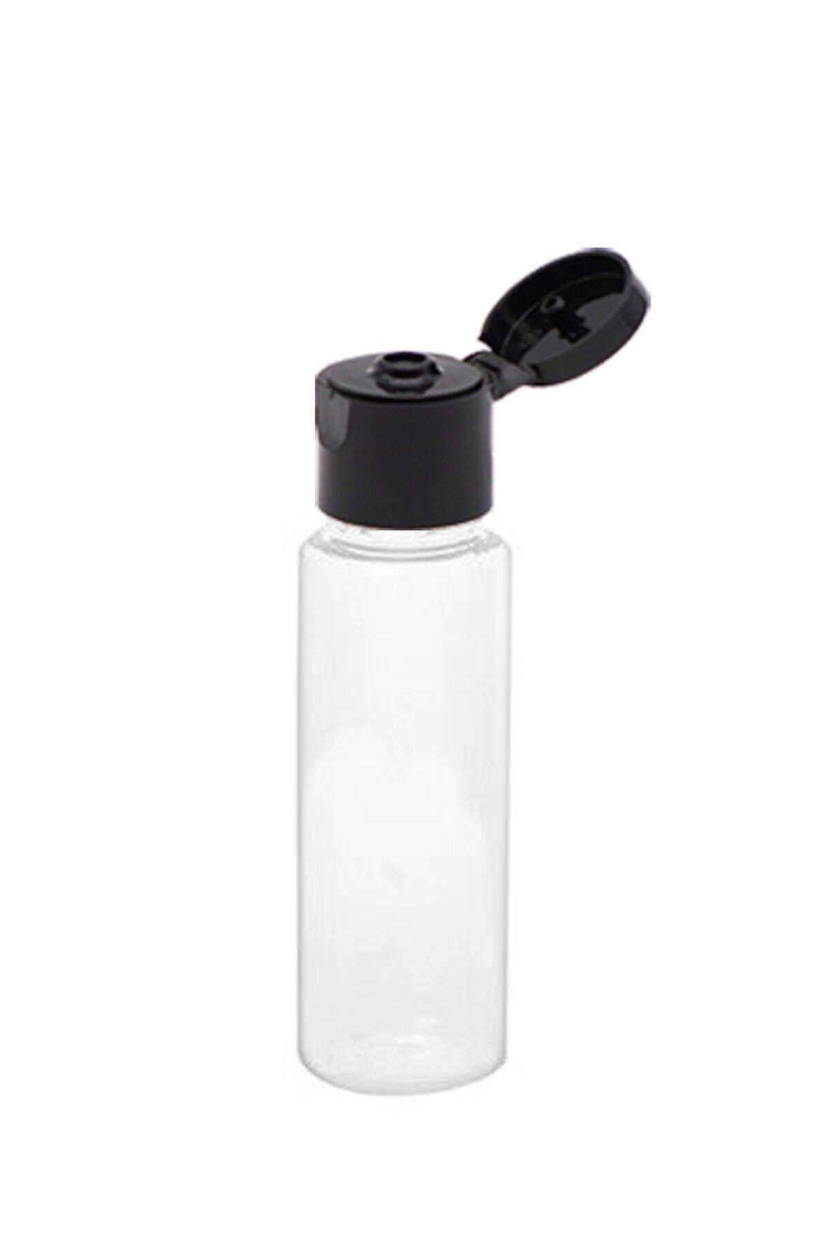 Makrobay 100 Adet - 30ml Boş Şeffaf Pet Şişe, Açmalı Kapaklı Plastik Şişe - Siyah Kapak