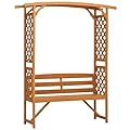 Outsunny Patio Garden Bench Arbor Arch with Pergola and 2 Trellises, 3 Seat Natural Wooden Outdoor Bench for Grape Vines & Climbing Plants, Backyard Decor, Brown