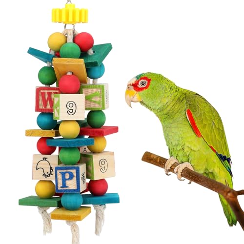 Image of Rypet Hanging Parrot Toys, Wood Rope Chew Blocks for Cockatiels Amazon