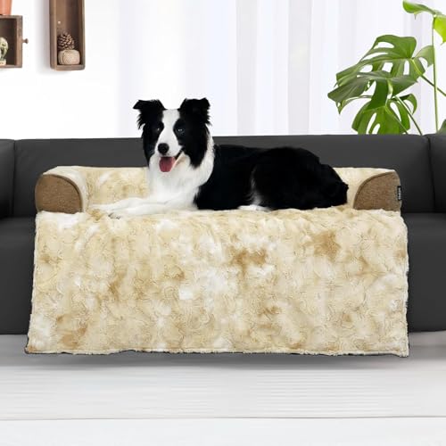 Image of Calming Dog Bed for Couch with Tie-Dye Pattern, 41x37 Inch, Khaki