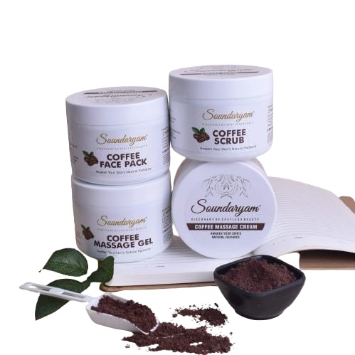 Soundrayam Coffee Facial Kit – 4-Step Facial Kit for Glowing & Brightening Skin | 1600g, 50 Facials | Coffee Scrub, Massage Cream, Gel & Face Pack for All Skin Types