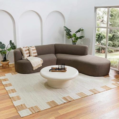 Image of Hauteloom Aphrodite JModern Hand Woven Natural Fiber Jute Area Rug - Contemporary Geometric Checkered Carpet for Living Room, Bedroom, Dining Room - Cream, Tan - 2' x 3'