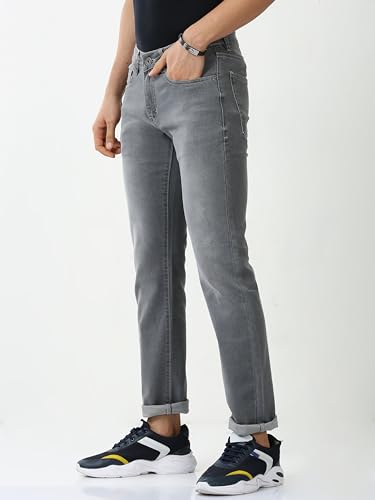 Image of Classic Polo Mens Cotton Slim Fit Solid Grey Color Denim
