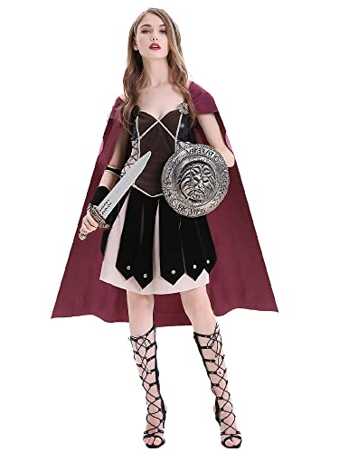 Image of Ulalaza Women's Cosplay Costume Cleopatra Greek Goddess Ancient Roman Warrior Uniform Outfit for Halloween Party