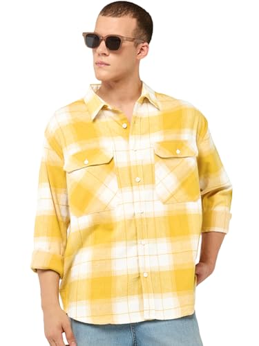 Chemise pour homme bicolore jaune-blanc Bewakoof XXL au design moderne et graphique