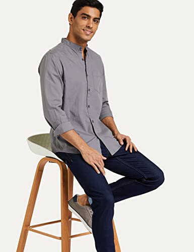 Image of Amazon Brand - Symbol Men's Solid Cotton Shirt | Chinese Collar | Casual | Plain | Full Sleeve | Summer-Regular Fit (Available in Plus Sizes)