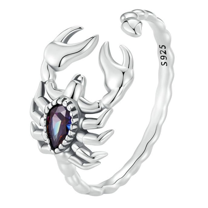 Bague Scorpion en Argent 925 Oxydé et Zircon Stylée