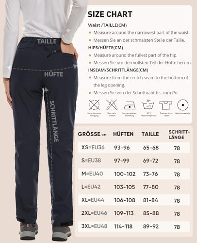 Vzteek Damen-Wanderhose-Thermohose-Skihose-Schneehose-Softshellhose-Wasserdicht Winter Warm Gefüttert Arbeitshosen Regenhose Trekkinghose Outdoor Hosen für Damen Cargohose (Navy,L)