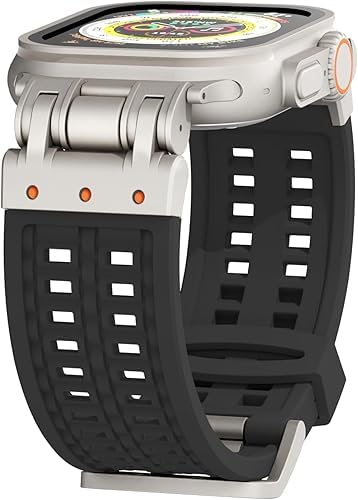 Croiky Mecha Double Claw Soft Silicone Strap for Apple Watch Ultra 2 | Ultra Straps 49mm 45mm 44mm 42mm with Durable Metal Connector iwatch strap Series 9/8//7/6/5/4/3/2/1/SE2/SE – Black
