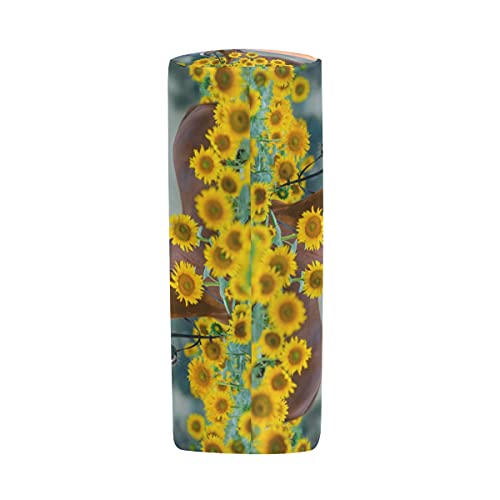 Image of AUUXVA Horse Sunflower Pencil Bag, Animal Flower Floral Round Pencil Case Zipper Pen Pouch Cases Stationery Bag Cosmetics Makeup Brush Bags for School Office Work College