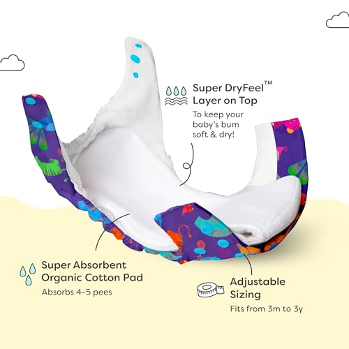 Image of SuperBottoms NEW UNO Freesize Cloth Diaper | Cloth diaper for babies 3M to 3Y | Washable & Reusable cloth diaper | Comes with cloth diaper insert | 1 Diaper and 1 Organic cotton Soaker