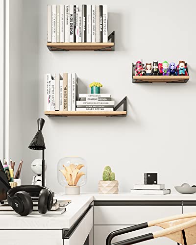 BAYKA Floating Shelves for Bedroom Decor, Rustic Wood Wall Shelves for Living Room Wall Mounted, Hanging Shelving for Bathroom, Laundry Room, Small Shelf for Plants, Books(Brown,Set of 3) - Thumbnail 2