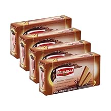 Britannia Chocolate Flavoured Premium Cream Wafers 2.28oz 80g - Breakfast & Tea Time Snacks - Crunchy, Healthy and Delicious Pack of 4