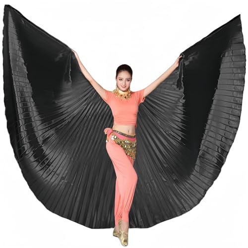 Lauthen.S Belly Dance Isis Wings with Sticks Women Angel Wings Halloween Costume Carnival Cape Outfit Black