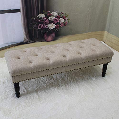 Z-stool Upholstered Ottoman Bench Padded Cushion Footstool Linen Fabric Upholstery Sofa Stool Solid Wood Leg,Beige (Size : 120cm)