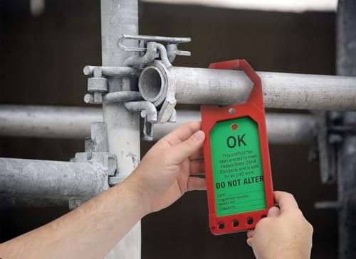 Accuform TSS902 Plastic Secure-Status Tag Holder, Default Legend Danger DO NOT USE Scaffold OR Climber, 10" Length x 3-1/2" Width x 3/8" Thickness, Red by NMC - Image 4