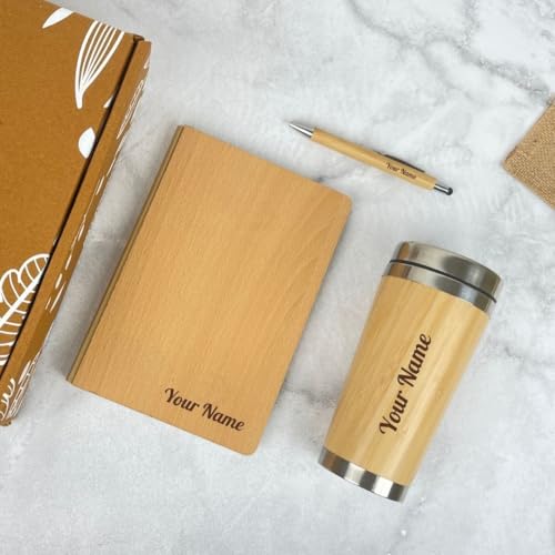 Image of Giftana 3 in 1 Personalized Diary, Pen & 450ml Coffee Tumbler Set (Beige)