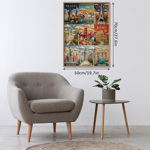 Puzzles de monumentos mundiales para adultos de 1000 piezas. Rompecabezas en estilo fieltro de paisaje. Rompecabezas de arte con vistas desafiantes de Nueva York, Londres y París miniatura 5