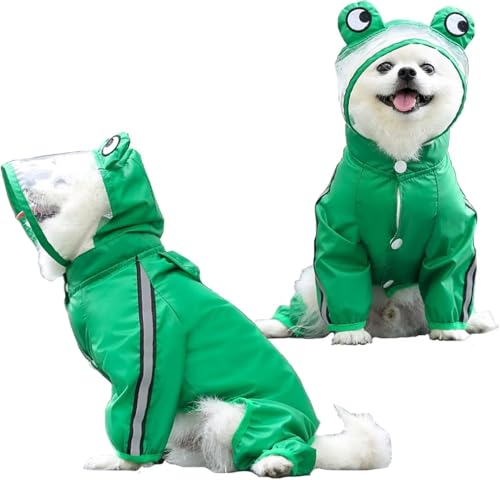 JBJSHHY 犬用レインコート 犬レインコート 犬 カッパ 犬服 ペット雨具 梅雨 対応 反射テープ付 着せやすい リード穴あり 帽子付 通気 完全防水 耐久性 快適 防風 防水 お出かけ お散歩 濡れない 可愛い 小型犬 中型犬 (2XL,カエル)