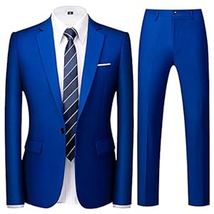 Allthemen Costume Homme Mariage 2 Pièces Slim Fit Smoking Costume Un Bouton Couleur Pure Formel Veste et Pantalon Homme Saphir XL