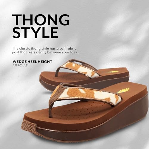 Image of Volatile Neville Wedge Sandals for Women Featuring Soft Webbed Textile Thong Post, Padded Lining, and Slip-On Wedge Style