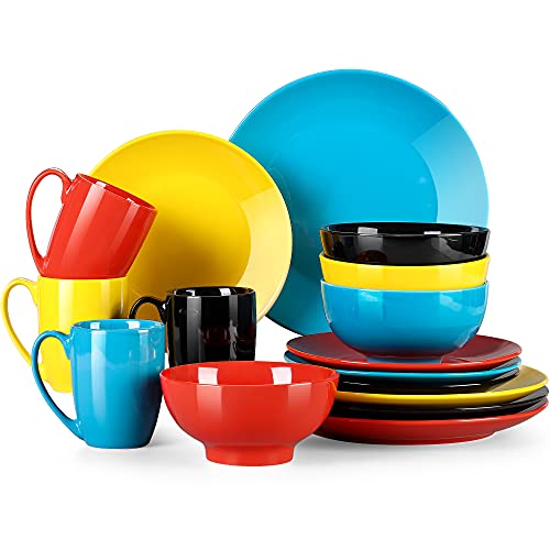 Porcelain Dinnerware Set Service For 4, 16-Piece Dishes Sets, Lovecasa Microwave Safe Plates And Bowls Sets, Ceramic Plates, Multicolour #TOP17
