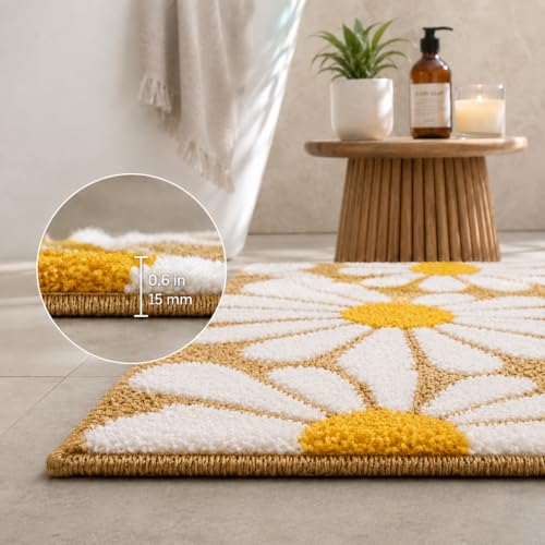 Image of Roseate Flower Anti Skid (40x60 cm) Microfiber 2000 GSM Bath Mat for Bathroom /Bedroom /Door Mat /Floor Mat (Beige) Pack of 2
