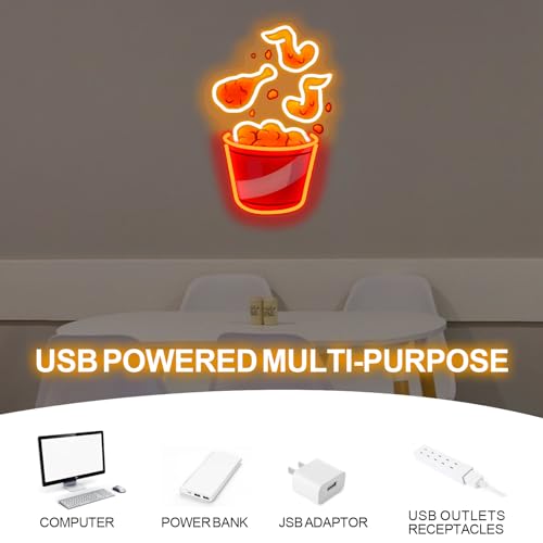 Image of Fried Chicken Neon Sign, Chicken Led Light USB Powered Dimmable LED Sign for Street Food Neon Light, wall light retro, fast food sign, decor bar, fried chicken sign, Food Signs for Buffet