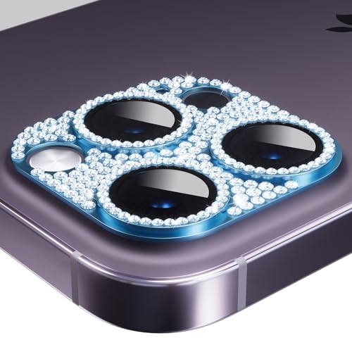 Protecteur objectif iPhone 15 Pro anti-choc verre trempé 9H strass bleu