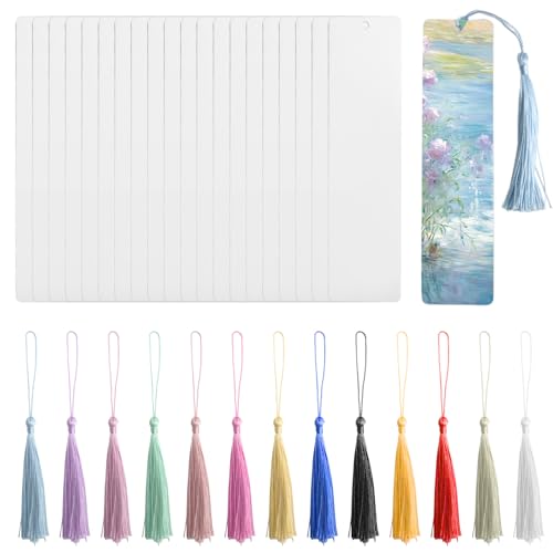 Segnalibri vuoti in alluminio a sublimazione con nappe colorate, stampa a trasferimento termico, segnalibri fai da te, segnalibro vuoto su un lato, segnalibro in cartoncino con foro per etichette