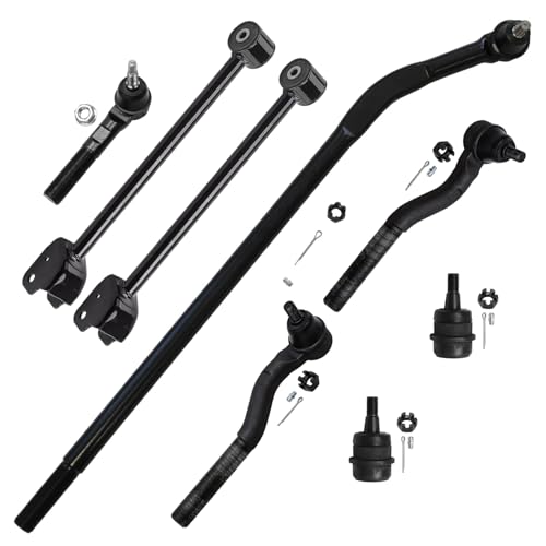 Image of Detroit Axle - 8pc Front End Kit for 07-17 Jeep Wrangler, 18 Wrangler JK, Upper Control Arms Upper Ball Joints Tie Rods 2007 2008 2009 2010 2011 2012 2013 2014 2015 2016 2017 2018 Replacement