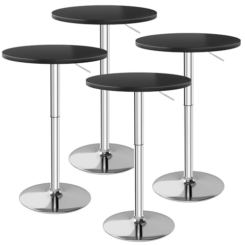 Image of Furmax Bistro Pub Table Height Adjustable Round Bar Table 27.4-36 Inches, 360Swivel Cocktail Table for Dining Room, Party, Cafe (4, Black-Silver)