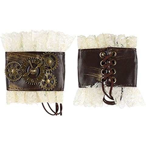 Yesbon 2PCS Gothic Punk Clock Gear Decorative Bracers Lace Retro Wristband Dress Up Bracers Cover