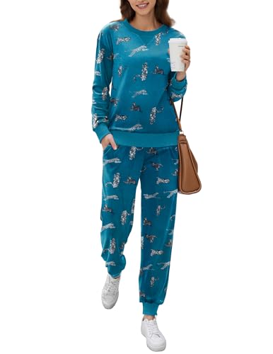 Ekouaer Womens Velvet Pajamas Sets Long Sleeve Leopard Jogger Pjs 2 Piece Velour Lounge Sets Soft...