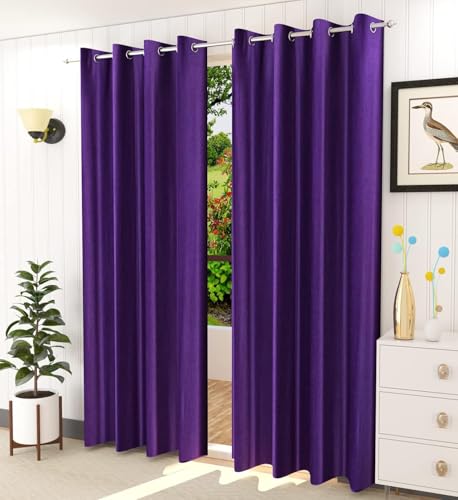 Image of Polyresin Solid Door Curtain, Door- 7 Ft, Purple, Pack of 2