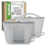 Haakaa On-The-Go Silicone Microwave Steam Sterilizer Bags for Travel, 50oz/1500mlReusable Silicone Steaming Bags for Baby Bottles, Breast Pump, Accessories, Pacifiers, Teethers,Grey/2PCS