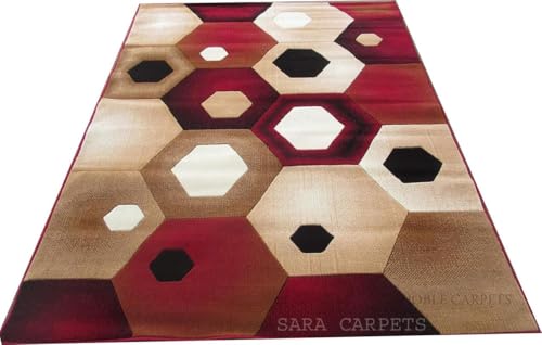 Image of Soft Thick Geometric Acrylic Washable Anti Skid Carpet. for Living Room Bedroom. Hall Size 5 x 7 feet (150X210 Cm) RED D34