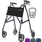 Vive Mobility Lightweight Walker for Seniors - Narrow, Folding Walker w/Wheels for Small & Tight Spaces - Light Weight for Balance, Compact Doorways, Foldable - Portable, Collapsible & w/Bag
