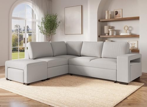 DecoInParis Canapé d'angle Convertible en Tissu Beige ALBAN - Angle Gauche