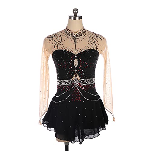 kzytamz Vestido de patinaje artístico degradado negro para mujer, falda de patinaje sobre hielo, falda de manga larga, vestidos de competición para ropa de baile