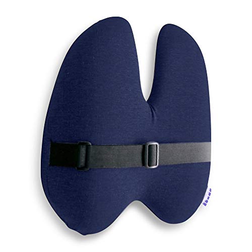 Cushion Lab Extra Dense Lumbar Pillow - Patented Ergonomic Multi-Region Firm Back Support for Lower Back Pain Relief - Lumbar Support Cushion w/Strap for Office Chair, Car, Sofa, Plane - Navy