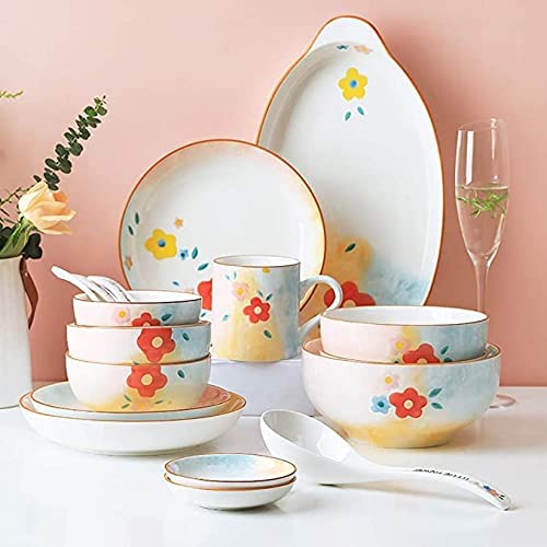 Juego de Platos y Cuencos, Juego de vajilla de cerámica, Juego de Cuencos y Platos de Porcelana, Juego de Platos de cerámica, Juego de vajilla de Cocina de 18 Piezas