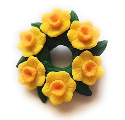 Yellow Spring Daffodil Flower Wreath Brooch Lapel Pin - Hand