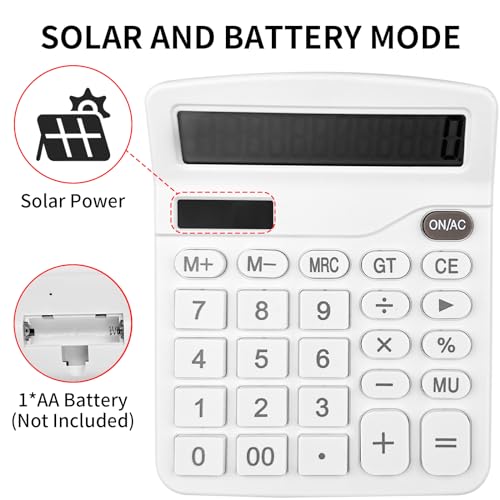 Newaner Taschenrechner, Tischrechner mit 12-Stelligem Großem LCD-Display, Mini Taschenrechner Standard Funktion für Büro, Zuhause und Schule, Tischtaschenrechner mit Großem Tasten, Weiß