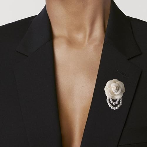 Image of Elegant Fabric Camellia Flower Brooch Pins for Women,Vintage Pearl Tassel Corsage Jewelry Brooches Dainty Lapel Pins Party Wedding Gifts