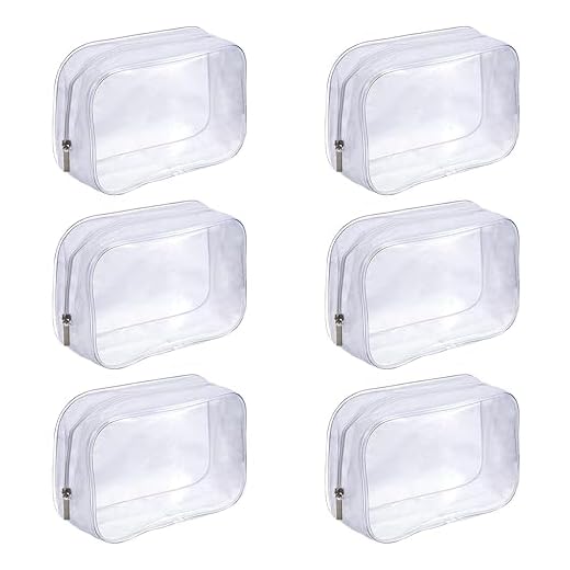 Neceser Transparente Viaje Avion,Bolsa Liquidos Avion,6 Piezas Bolso Transparente,19x14cm Neceser Viaje Avion,Bolsa Transparente Multifunción con Cremallera