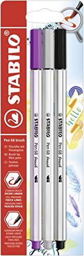 STABILO Penne A Pennello 68 | Confezione Da 3 - Nero | Punta Flessibile Per Scrittura E Arte - Foto 4